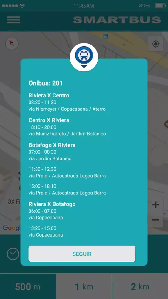 Capturas de tela do SmartBus Rio Line