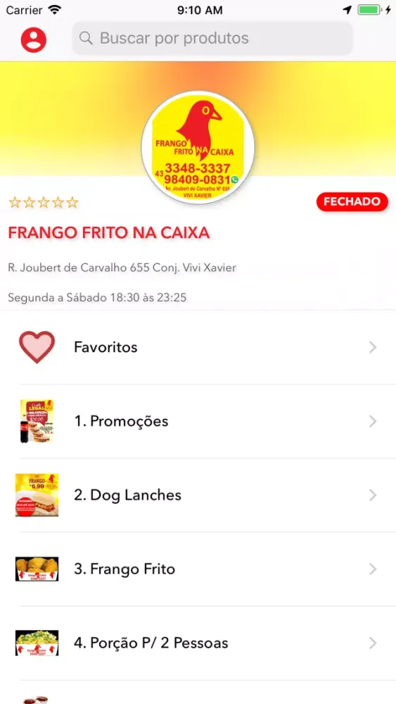 Ảnh chụp màn hình của Frango Frito na Caixa