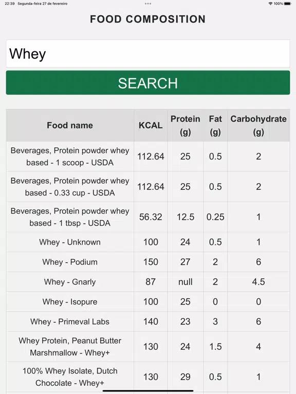 Tangkapan skrin Food Composition iPad 