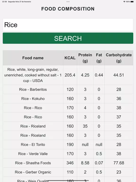 Tangkapan skrin Food Composition iPad 