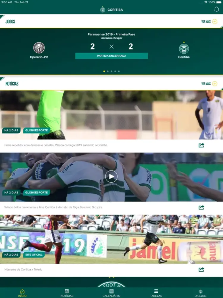 Capturas de tela do Coritiba Oficial iPad 
