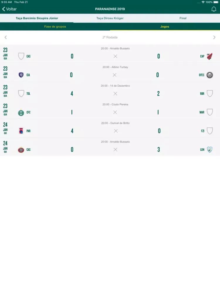 Capturas de tela do Coritiba Oficial iPad 