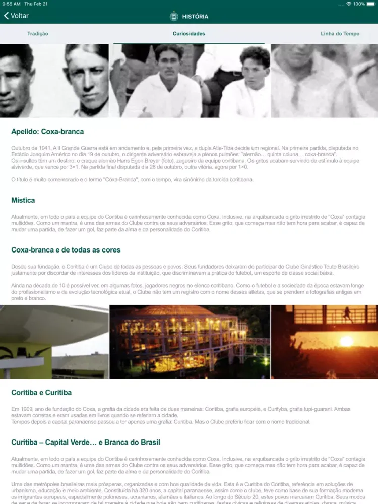 Capturas de tela do Coritiba Oficial iPad 