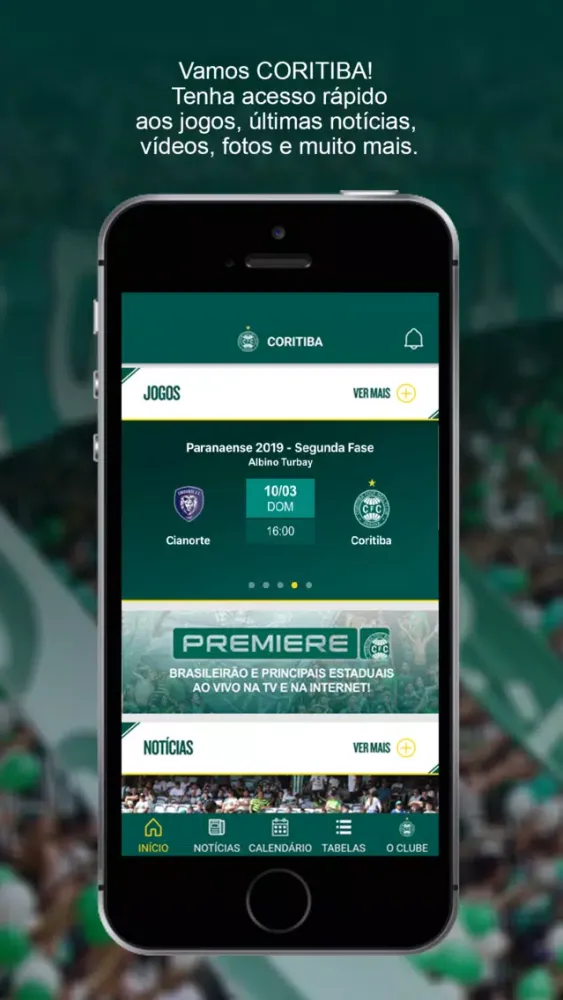 Capturas de tela do Coritiba Oficial