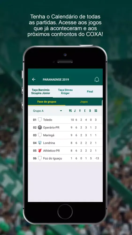 Capturas de tela do Coritiba Oficial