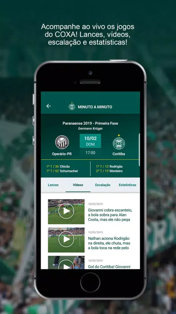 Capturas de tela do Coritiba Oficial