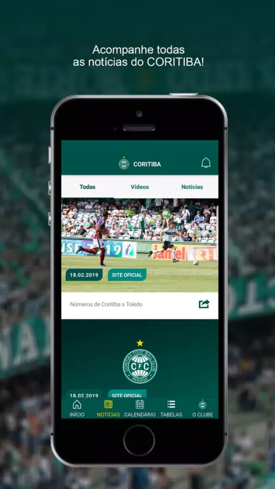 Capturas de tela do Coritiba Oficial