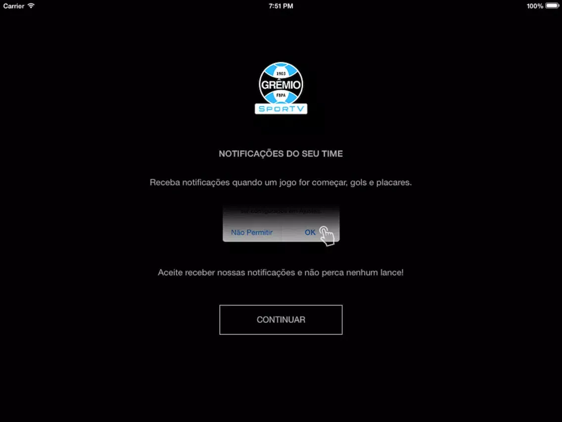Tangkapan skrin Grêmio SporTV iPad 