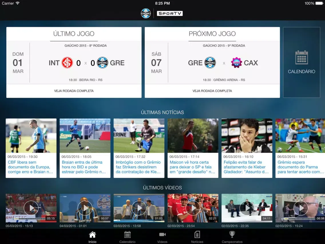 Tangkapan skrin Grêmio SporTV iPad 