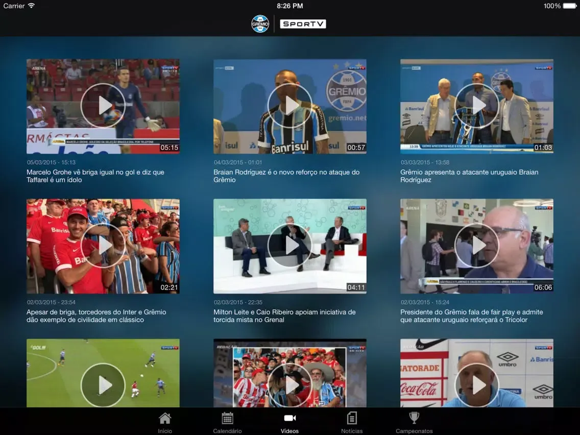 Tangkapan skrin Grêmio SporTV iPad 
