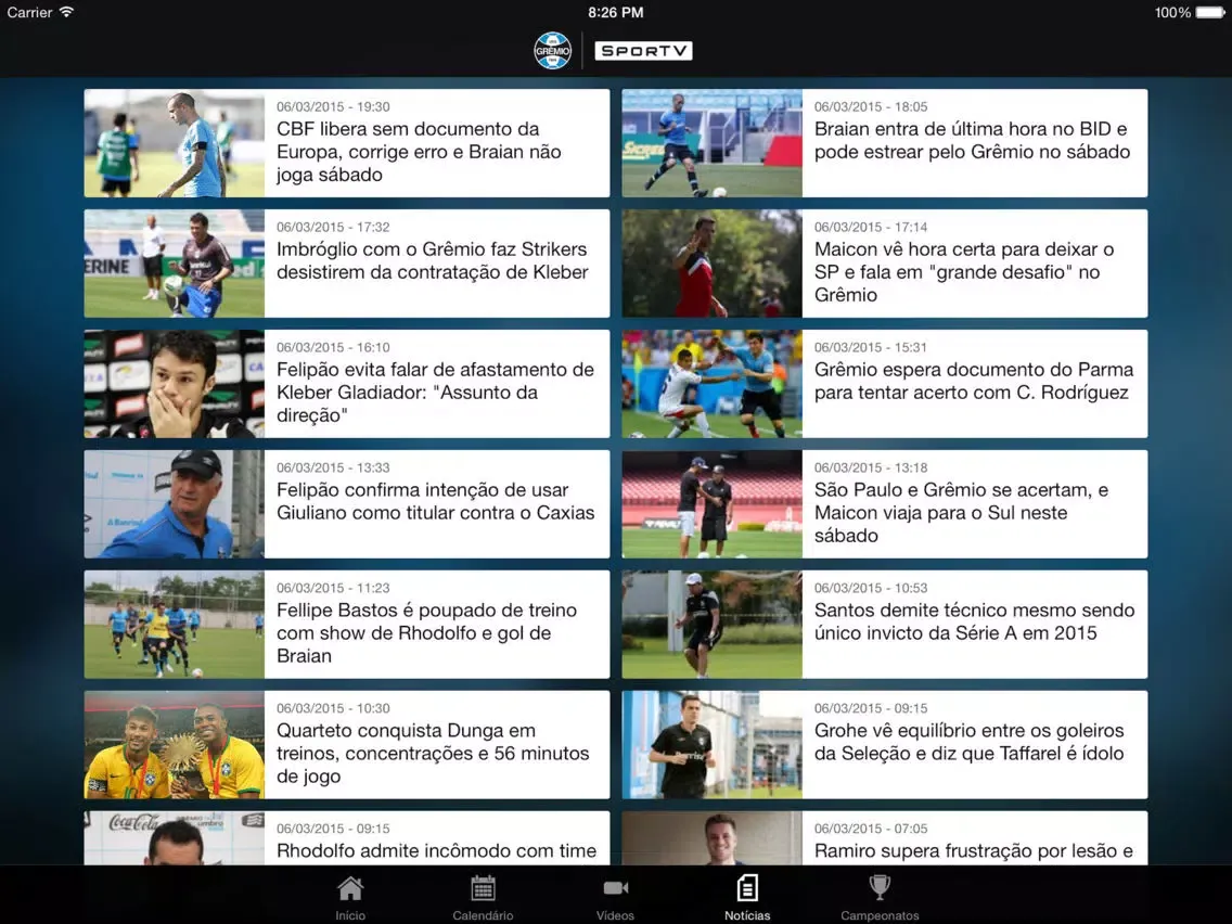 Tangkapan skrin Grêmio SporTV iPad 