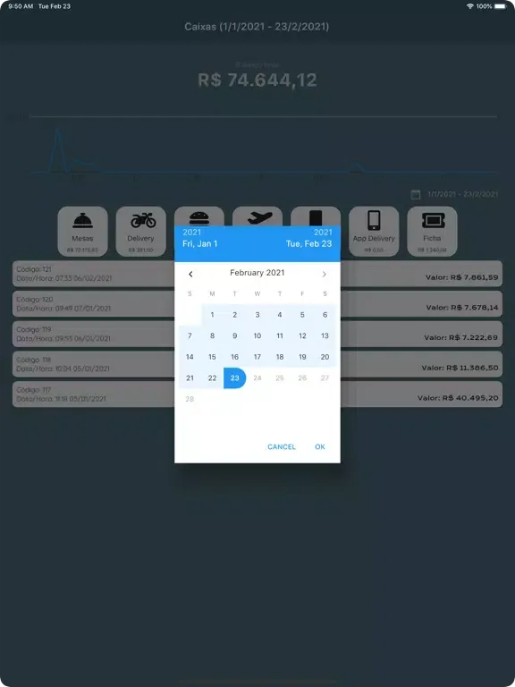 Tangkapan layar EasyFood Gestão iPad 