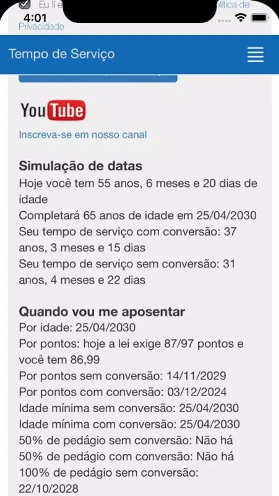 Скриншоты Tempo de Serviço