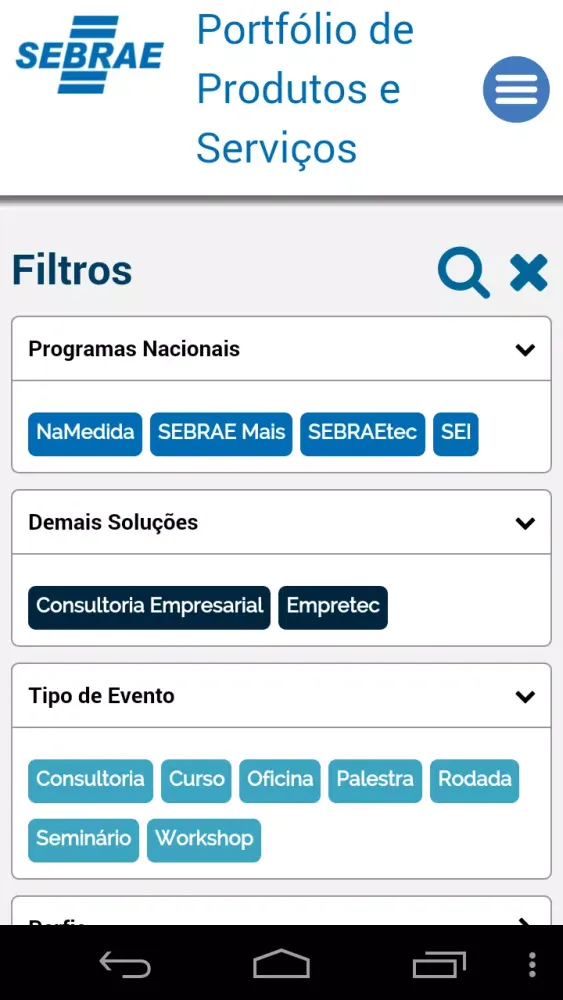 Portfólio Sebrae RJ Screenshots