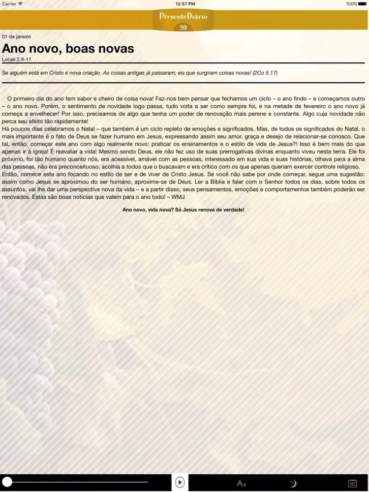 Tangkapan skrin Presente Diário 20 iPad 