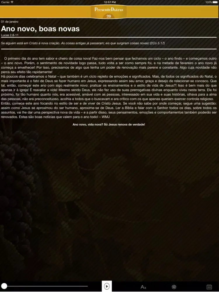 Tangkapan skrin Presente Diário 20 iPad 