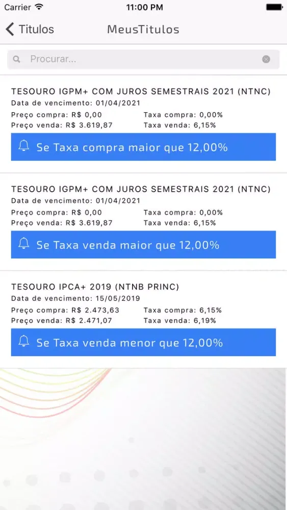 Captures d'écran de Tesouro Direto Alert
