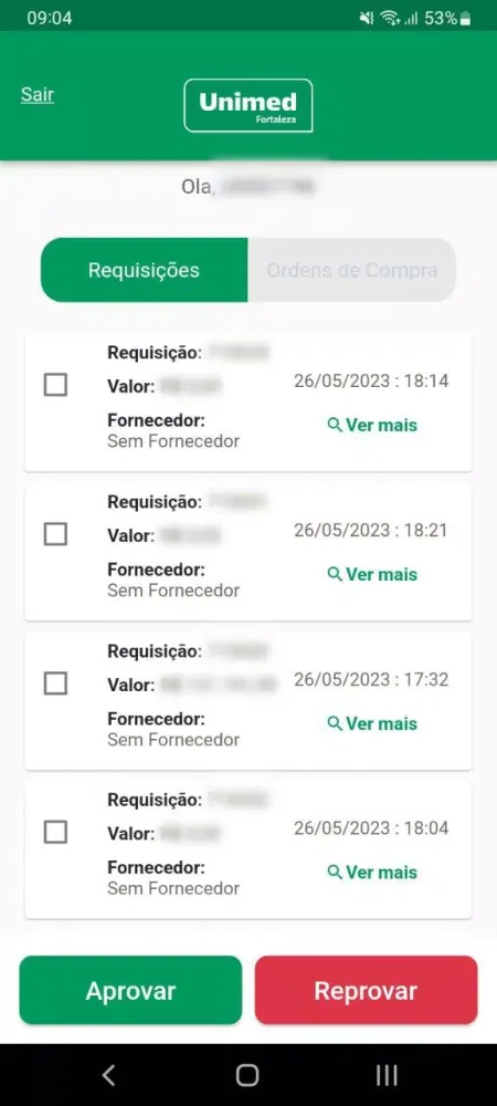 Screenshot di Autorizações EBS