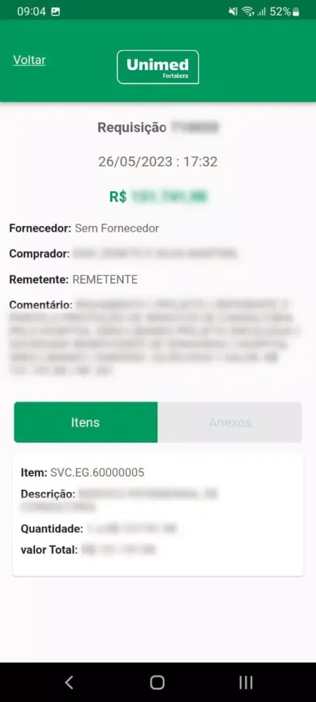 Screenshot di Autorizações EBS