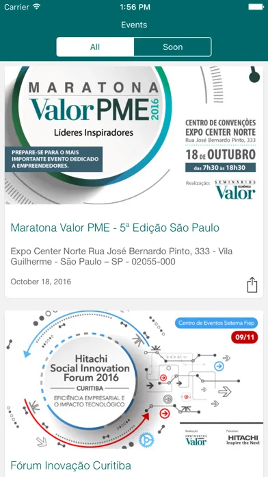 Capturas de tela do Valor Seminários