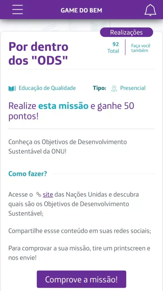 Capturas de tela do Game do Bem