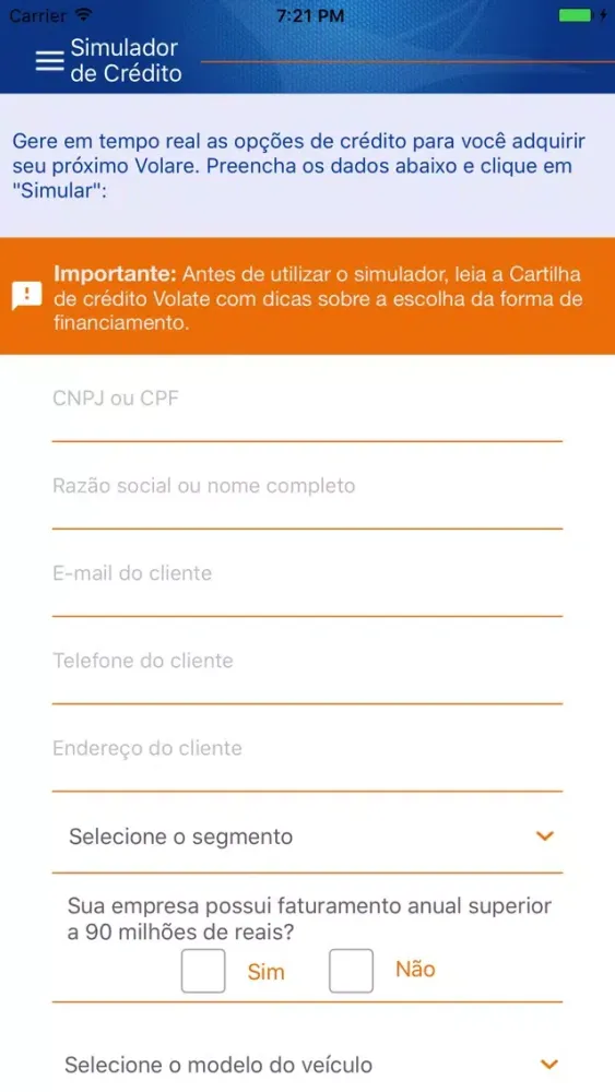 Volare Simulador Financiamento Screenshots