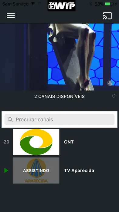 Capturas de tela do TV WIP