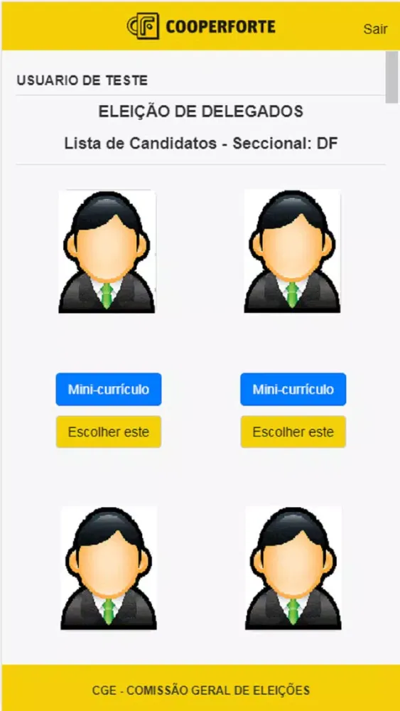 Screenshot di Eleição de Delegados