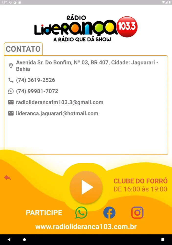 Capturas de tela do Liderança FM 103.3 Jaguarari