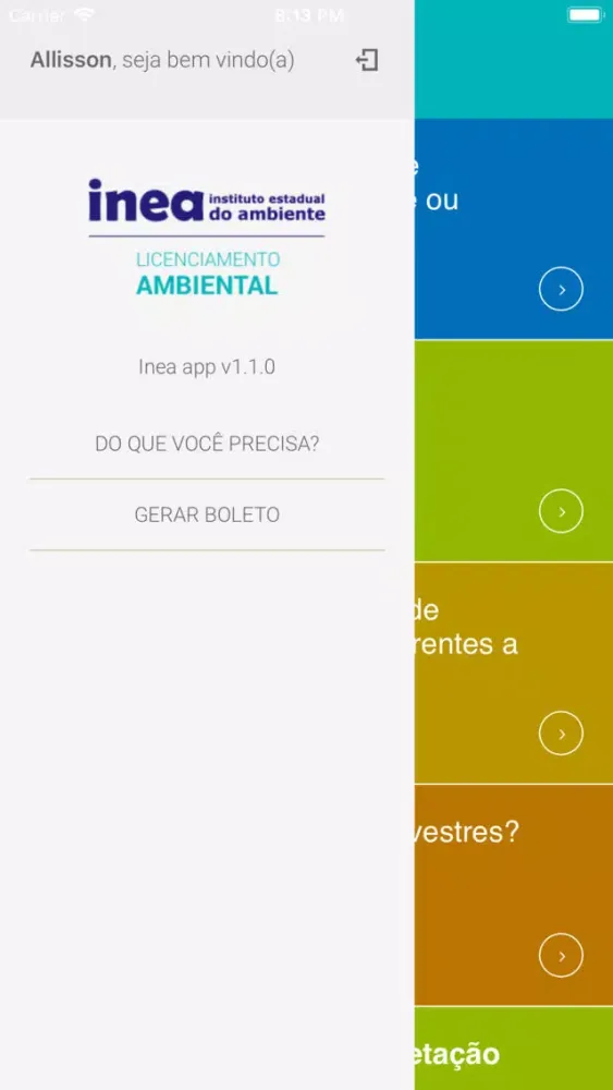 Capturas de tela do INEA Licenciamento