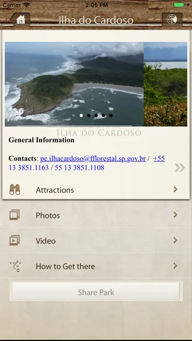 Capturas de tela do Parques-SP