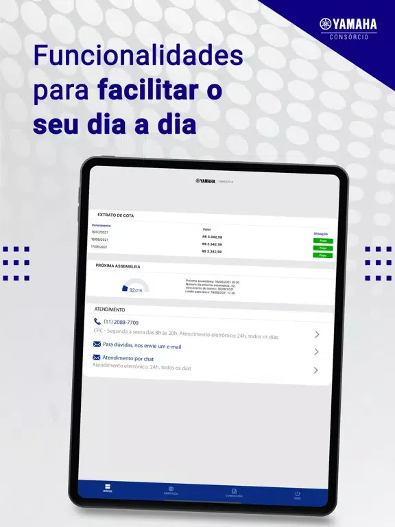 Tangkapan layar Consórcio Online - Yamaha iPad 