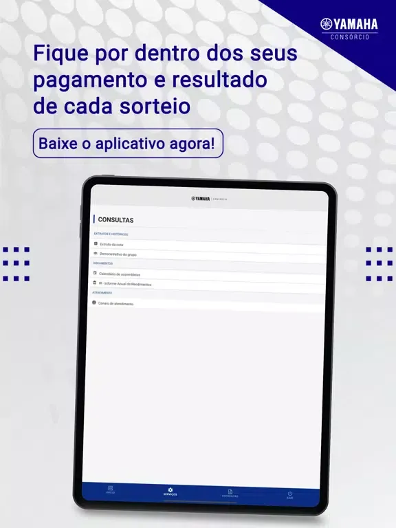 Tangkapan layar Consórcio Online - Yamaha iPad 