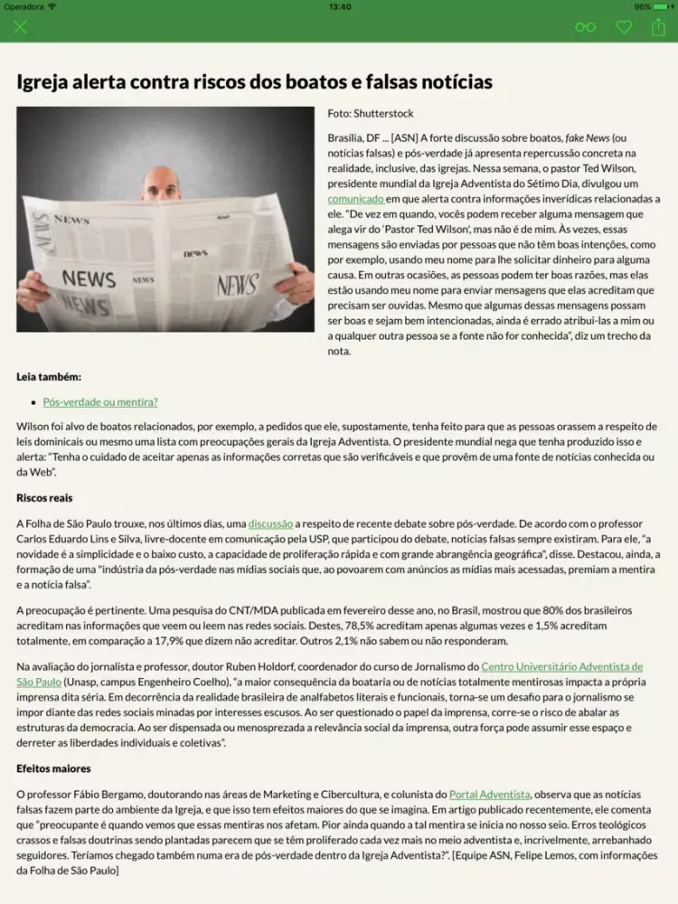 Capturas de tela do Noticias Adventistas iPad 
