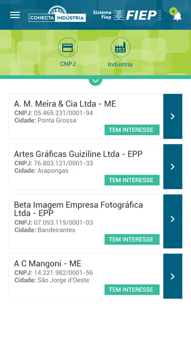 Zrzuty ekranu Conecta Indústria