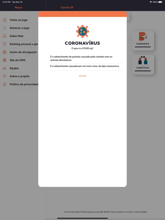 Zrzuty ekranu COVID 19, Você Sabia? iPad 