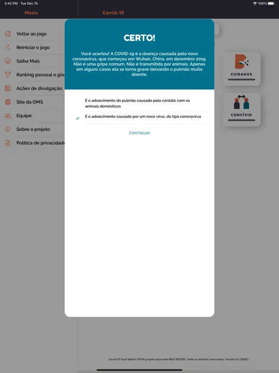 Zrzuty ekranu COVID 19, Você Sabia? iPad 