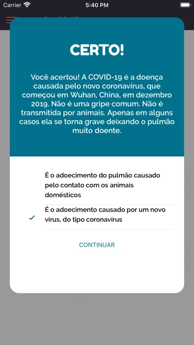 Zrzuty ekranu COVID 19, Você Sabia?