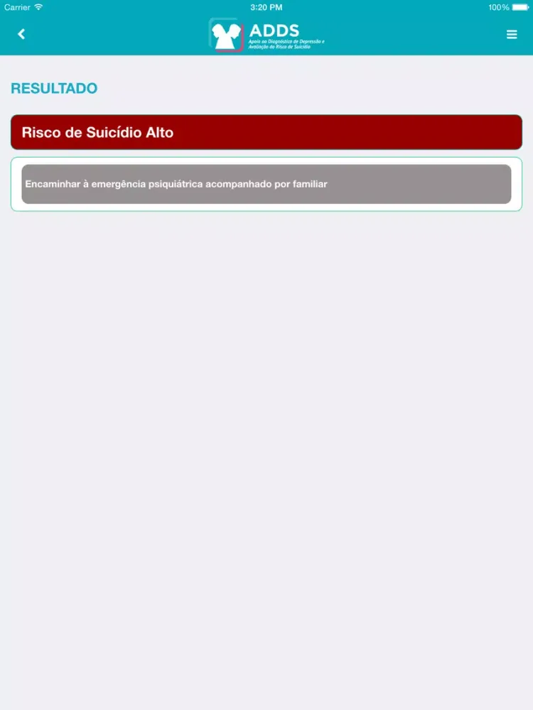 ADDS - Apoio ao Diagnóstico de Depressão e Avaliação do Risco de Suicídio - TelessaúdeRS iPad  Ekran Görüntüleri