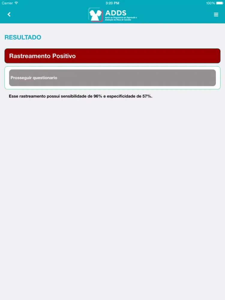 ADDS - Apoio ao Diagnóstico de Depressão e Avaliação do Risco de Suicídio - TelessaúdeRS iPad  Ekran Görüntüleri