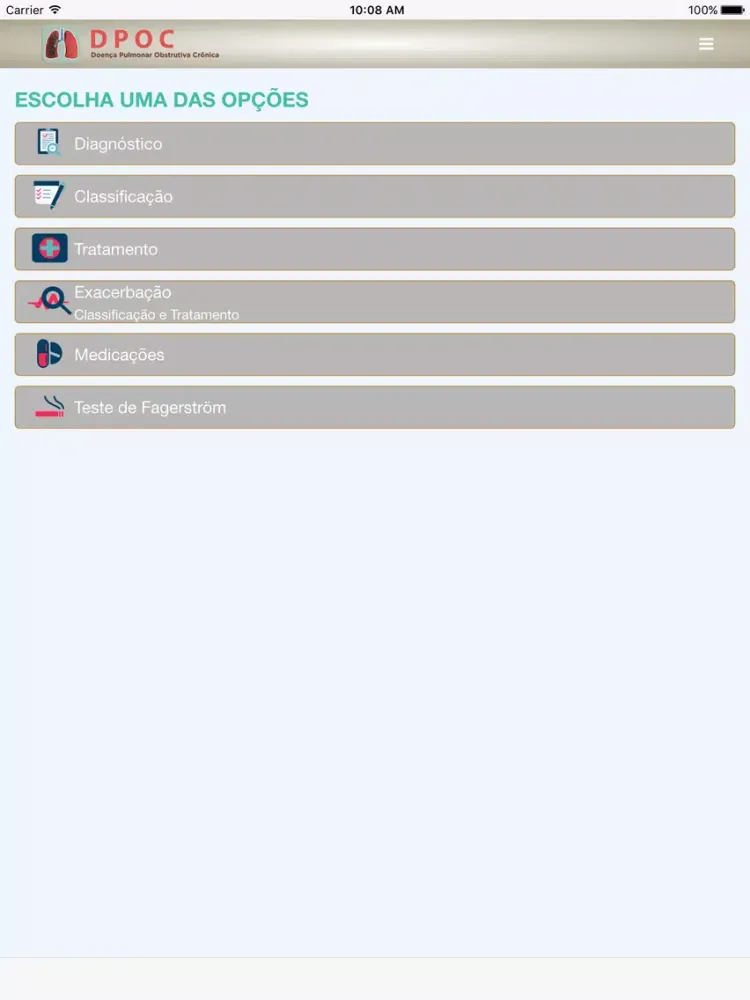 Capturas de tela do DPOC - Doença Pulmonar Obstrutiva Crônica - TelessaúdeRS iPad 
