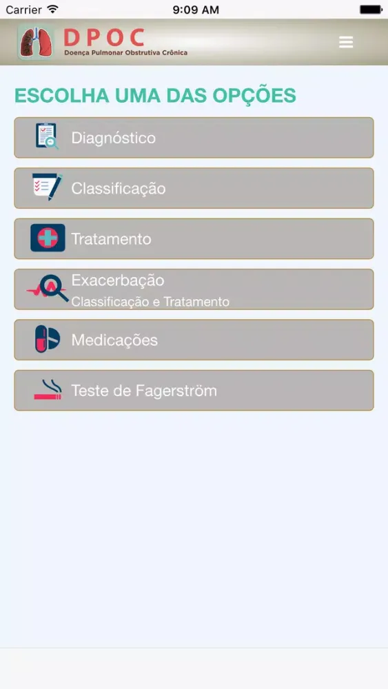 Capturas de tela do DPOC - Doença Pulmonar Obstrutiva Crônica - TelessaúdeRS