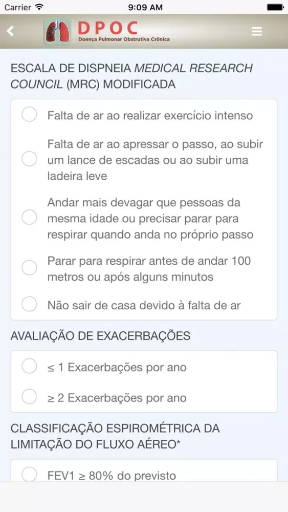 Capturas de tela do DPOC - Doença Pulmonar Obstrutiva Crônica - TelessaúdeRS