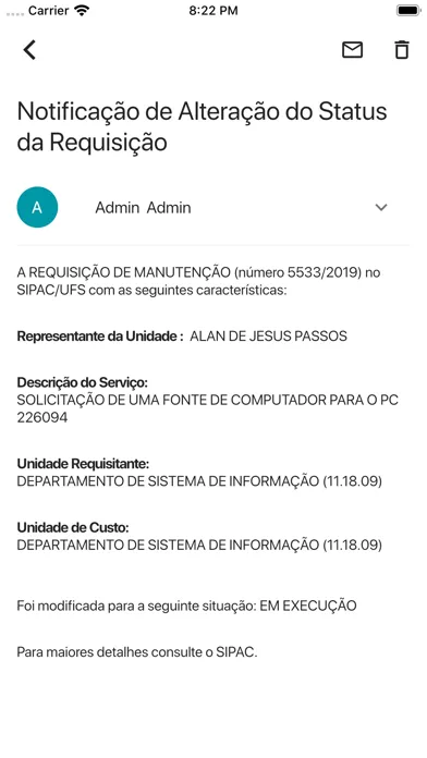 Tangkapan skrin Caixa Postal UFS