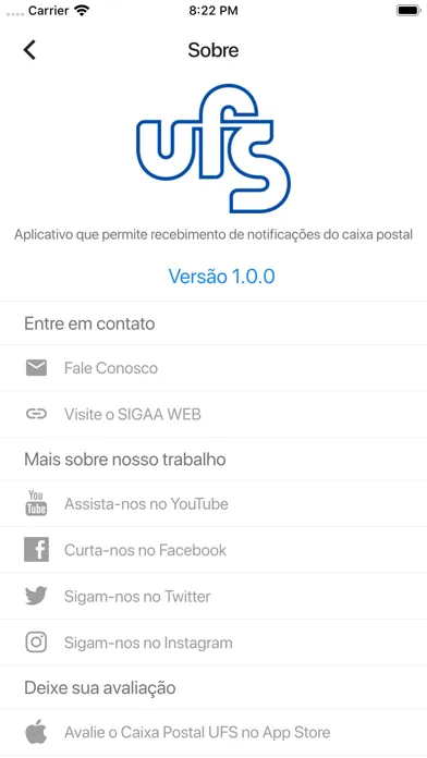 Tangkapan skrin Caixa Postal UFS