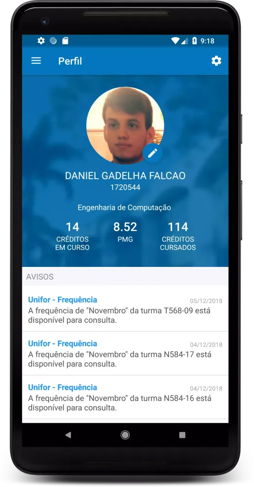 Capturas de tela do Unifor Online Mobile