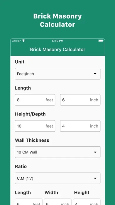 Tangkapan layar Brick Masonry Calculator