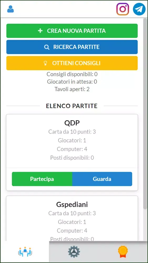 Tangkapan layar Briscola Chiamata (Koware)