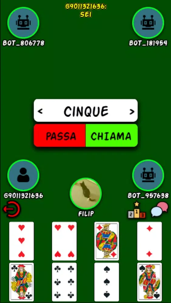 Tangkapan layar Briscola Chiamata (Koware)