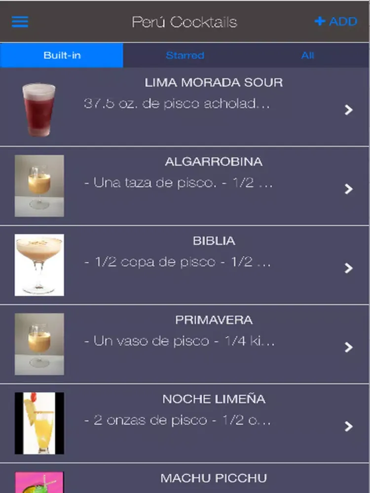 Capturas de tela do Perú Cocktails iPad 
